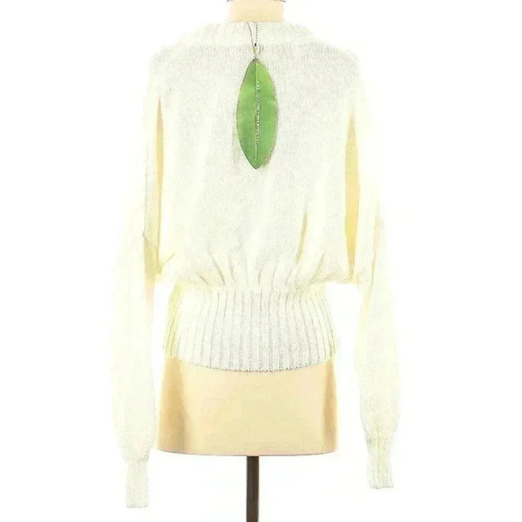 Farm Rio Off-White Bubble Knit Cardigan S Chunky Sweater Brown Buttons Crop NWT - Picture 7 of 8